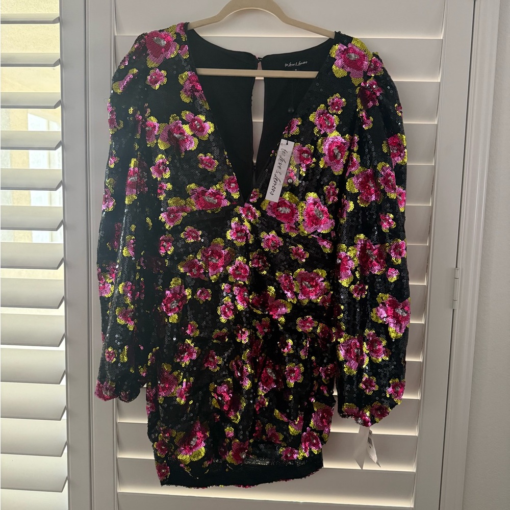 For Love And Lemons Black and Pink Floral Mini Dress